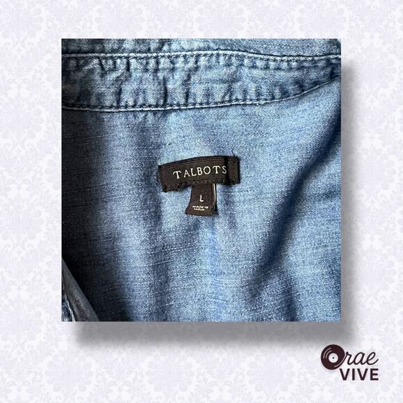 Talbots Women's Large Denim Chambray Button Down Top 100% Cotton - Picture 4 of 5